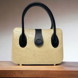 STRUCTURED Raffia Top Handle Box Bag